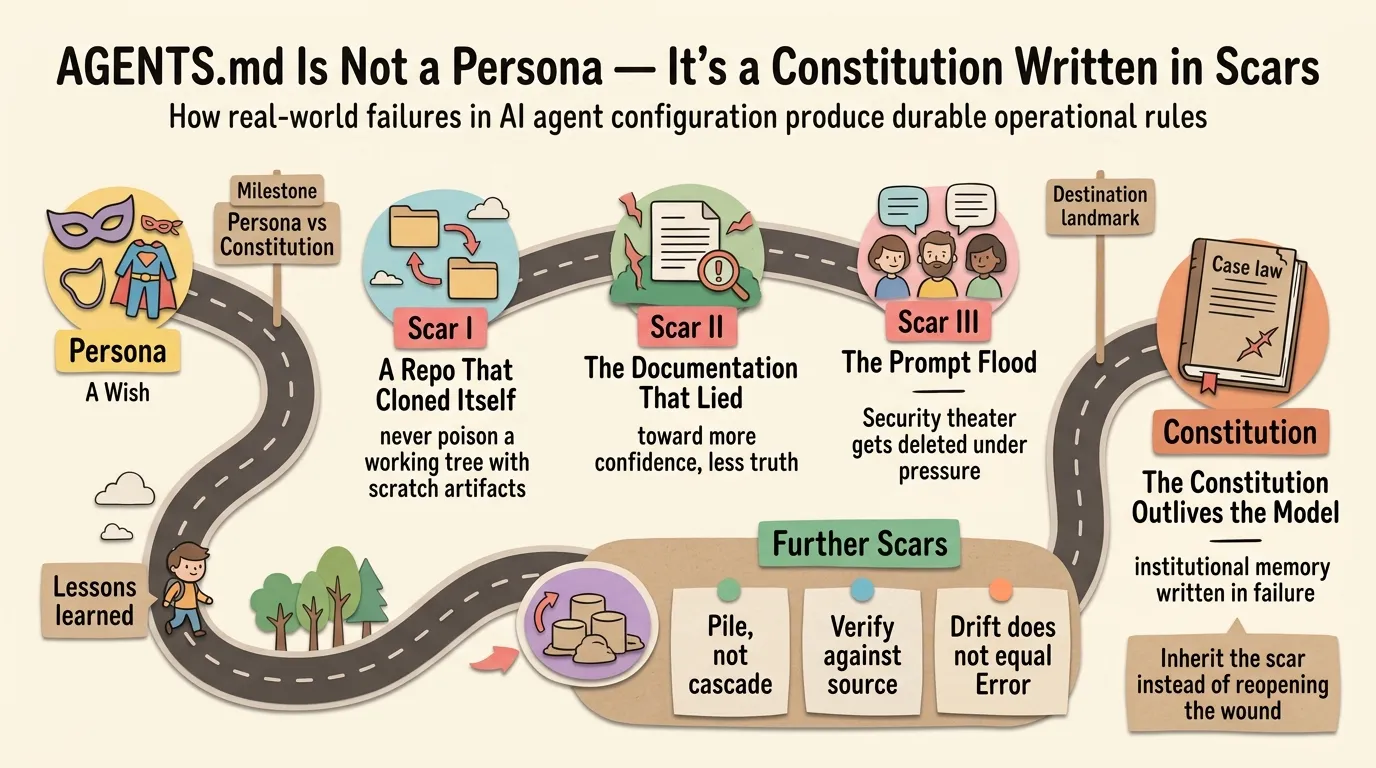 Infographic: AGENTS.md Is Not a Persona — It's a Constitution Written in Scars
